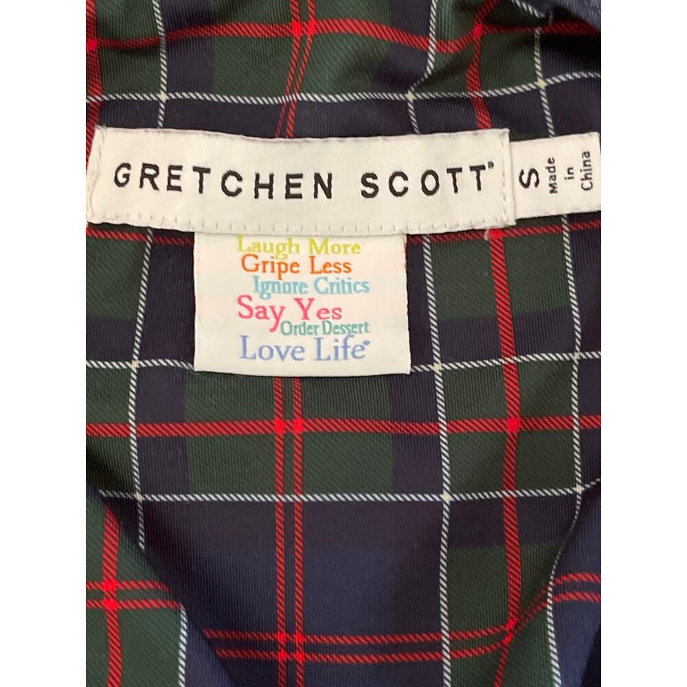 Gretchen Scott Ruffle Neck 3/4 Sleeves Top Balmoral Plaid Multi Small - Picture 8 of 8